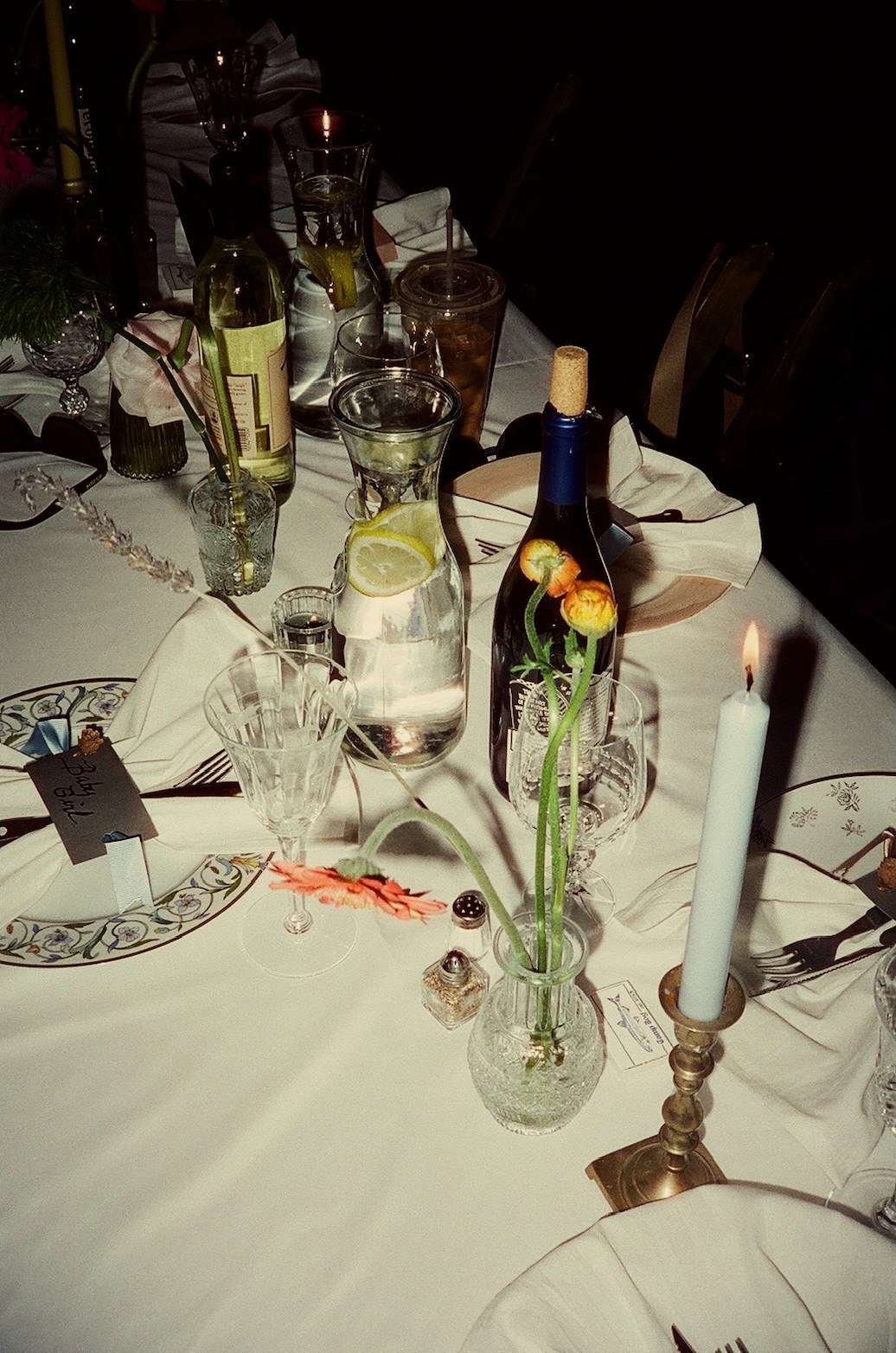 Candlelit table setting at Stampede